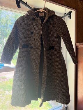Rothschild Brown, Black Herringbone collared Button Pea Coat- vintage sz 6x